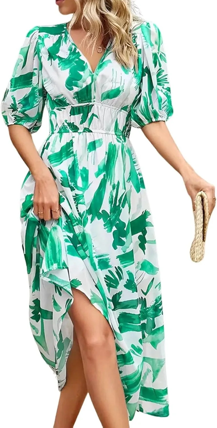 Casual Floral Print Dress V Neck Tie Shoulder Sleeveless Mini Dresses Ruffle Hem Beach Dress for Women and Girl