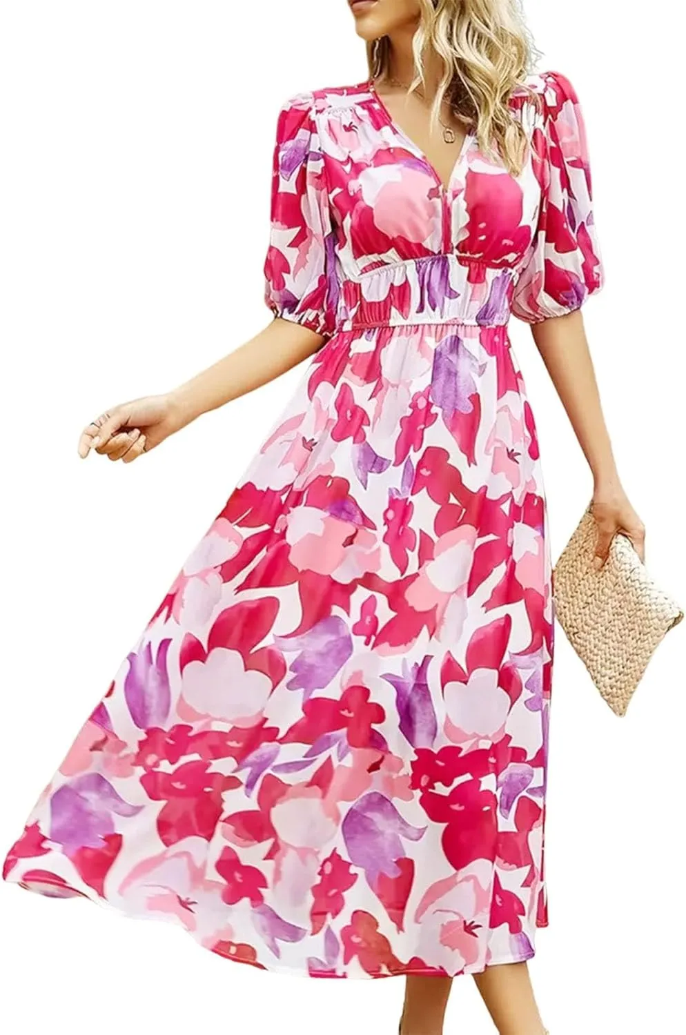 Casual Floral Print Dress V Neck Tie Shoulder Sleeveless Mini Dresses Ruffle Hem Beach Dress for Women and Girl