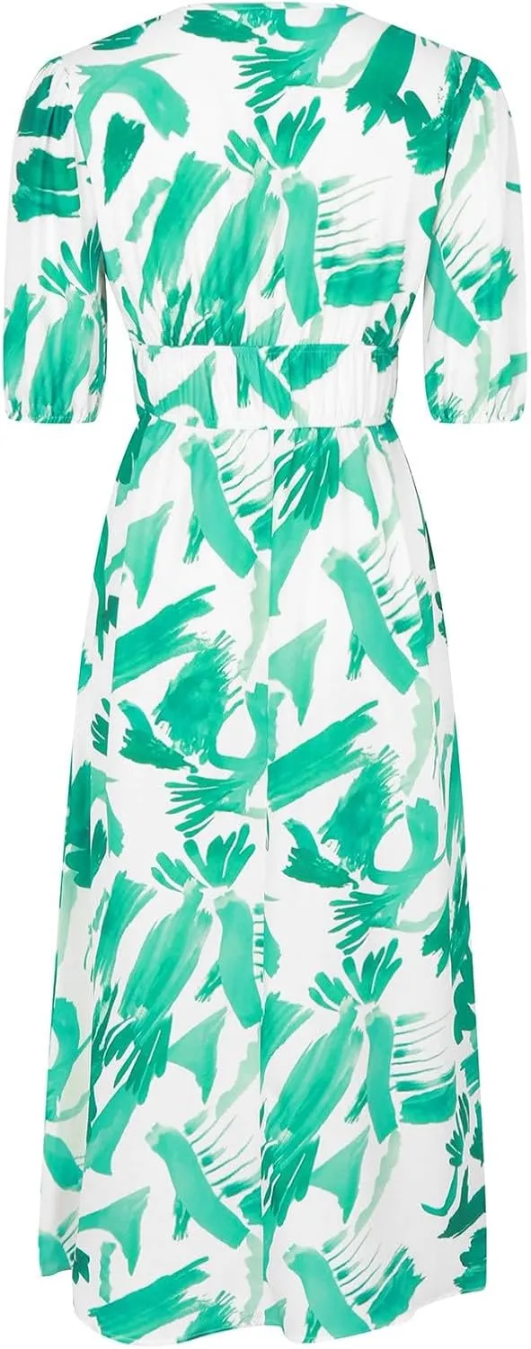 Casual Floral Print Dress V Neck Tie Shoulder Sleeveless Mini Dresses Ruffle Hem Beach Dress for Women and Girl