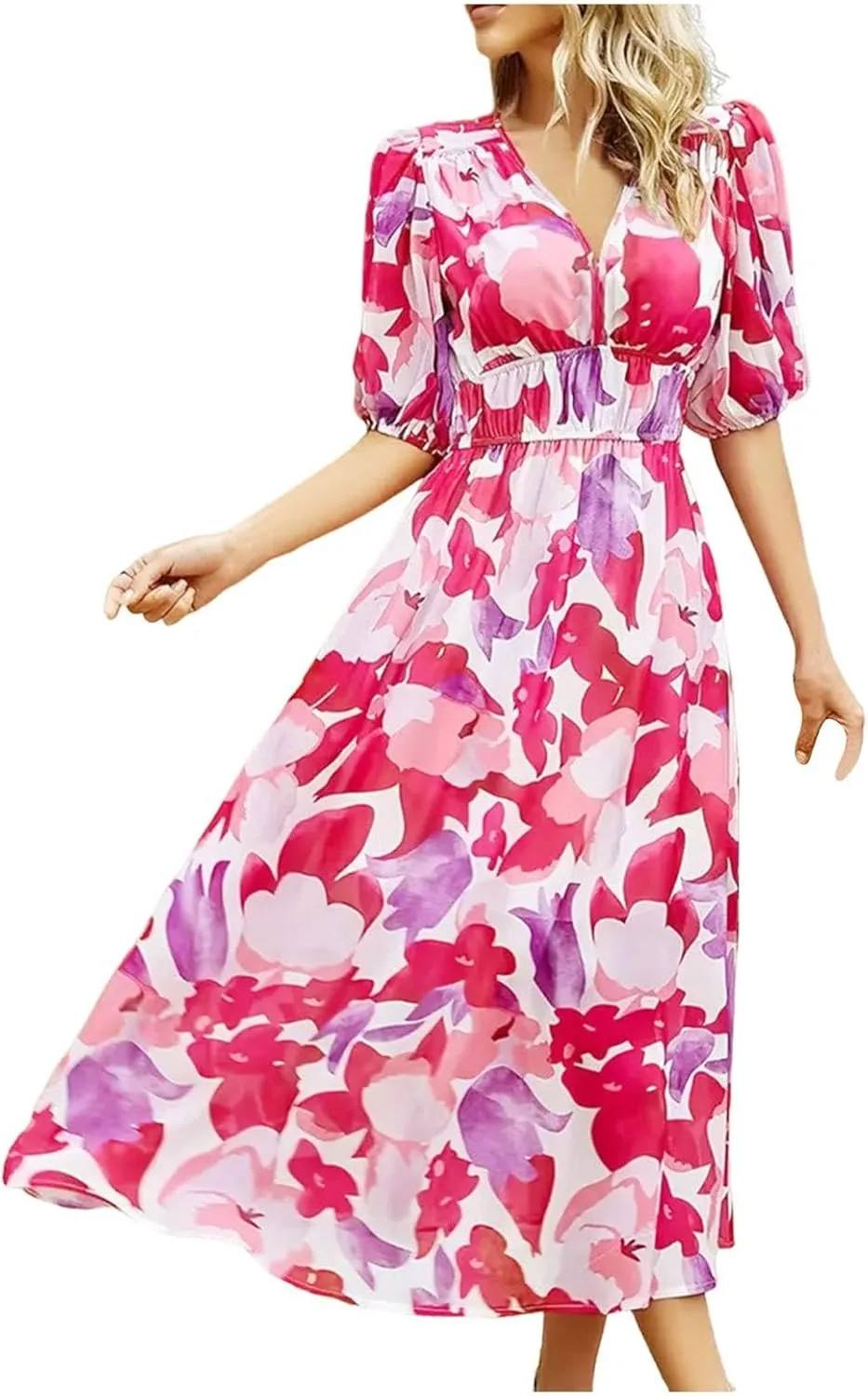 Casual Floral Print Dress V Neck Tie Shoulder Sleeveless Mini Dresses Ruffle Hem Beach Dress for Women and Girl