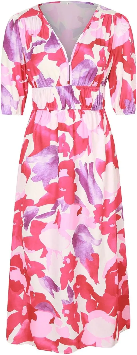 Casual Floral Print Dress V Neck Tie Shoulder Sleeveless Mini Dresses Ruffle Hem Beach Dress for Women and Girl