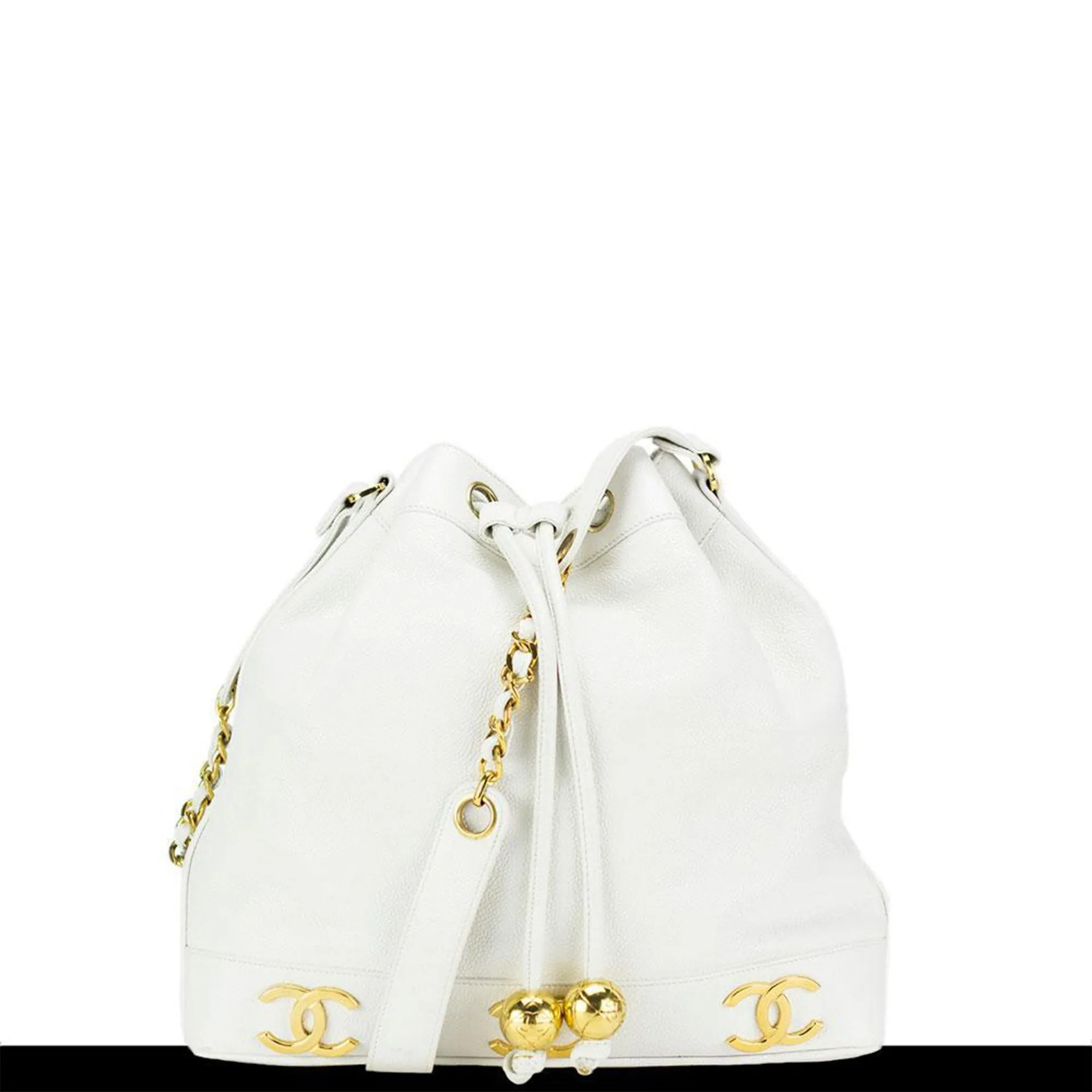 Chanel White Caviar Bucket Tote Bag