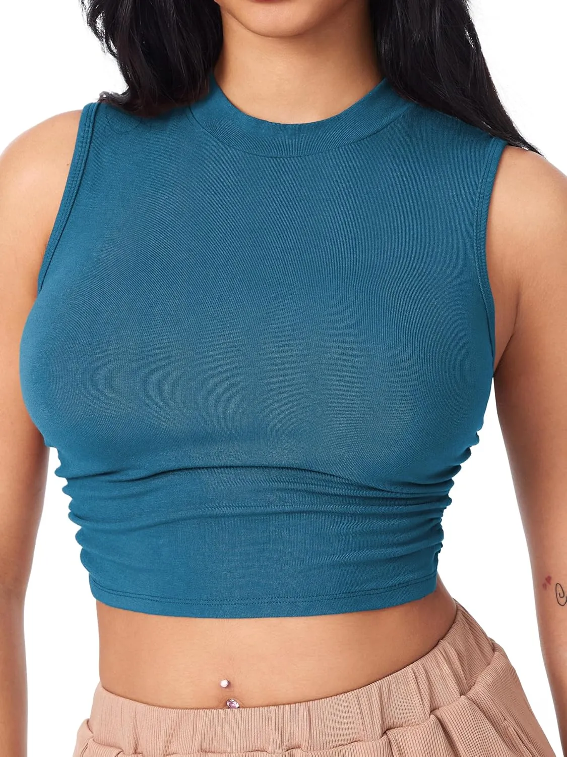 CIDER Crop Tops for Women Mimi Cuttrell Basic Sleeveless Ruched Going Out Summer Casual Ribbed Tank Top