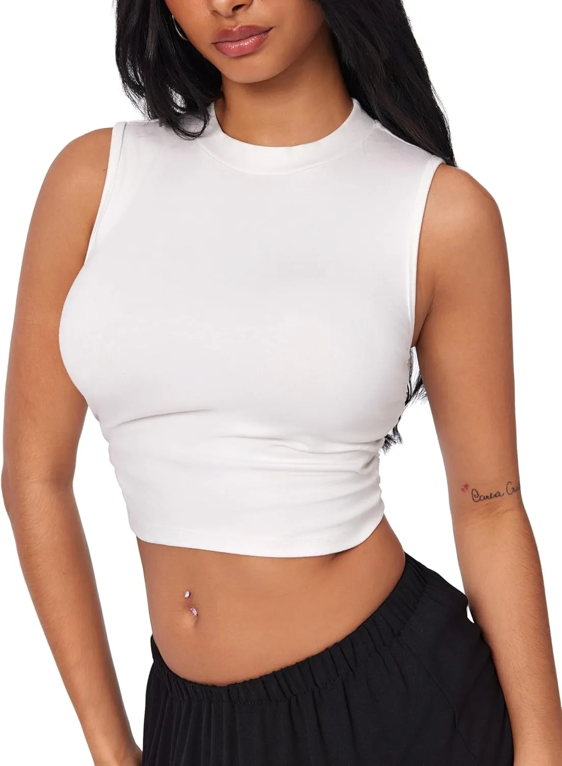 CIDER Crop Tops for Women Mimi Cuttrell Basic Sleeveless Ruched Going Out Summer Casual Ribbed Tank Top