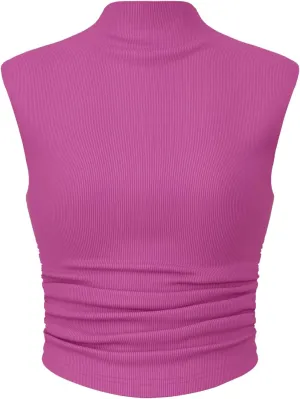 CIDER Women Solid High Neck Sleeveless Ruched Basic Cropped Tank Top Going Out Tops Trendy 2025 Summer Outfits