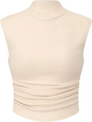 CIDER Women Solid High Neck Sleeveless Ruched Basic Cropped Tank Top Going Out Tops Trendy 2025 Summer Outfits
