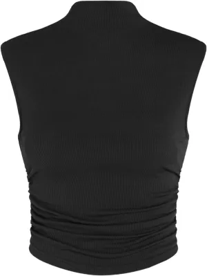 CIDER Women Solid High Neck Sleeveless Ruched Basic Cropped Tank Top Going Out Tops Trendy 2025 Summer Outfits