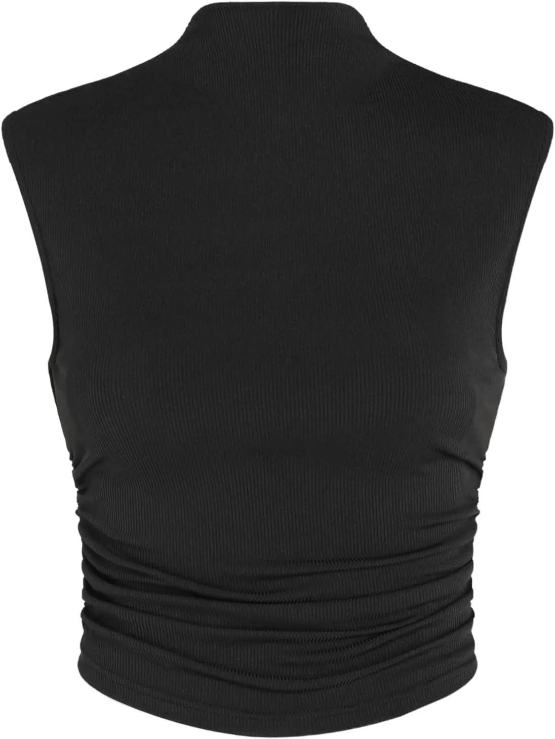 CIDER Women Solid High Neck Sleeveless Ruched Basic Cropped Tank Top Going Out Tops Trendy 2025 Summer Outfits