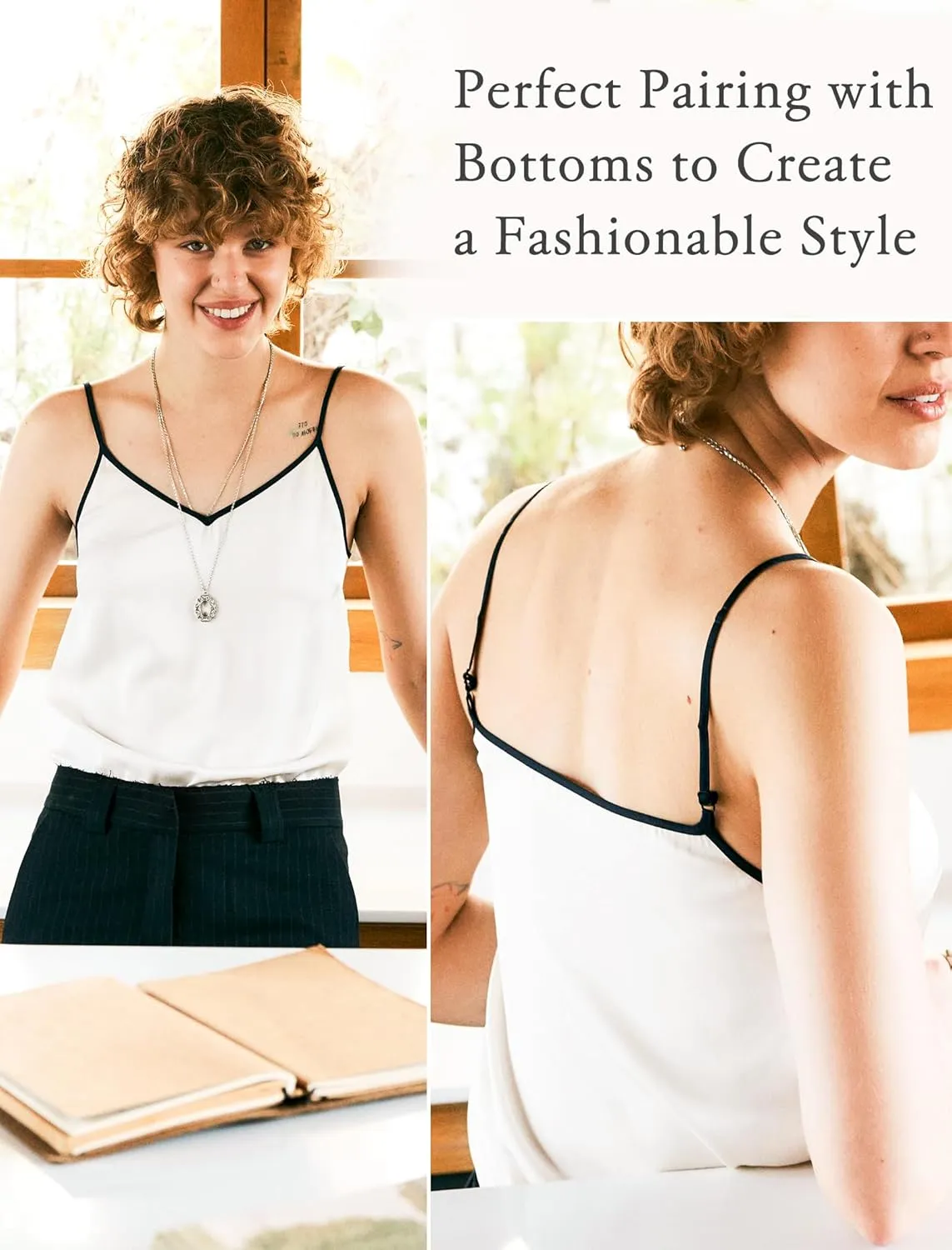 COLD POSH Silk Camisole Tops for Women V Neck 19MM Pure Silk Camisoles Summer Basic Tank Top with Adjustable Spaghetti Straps