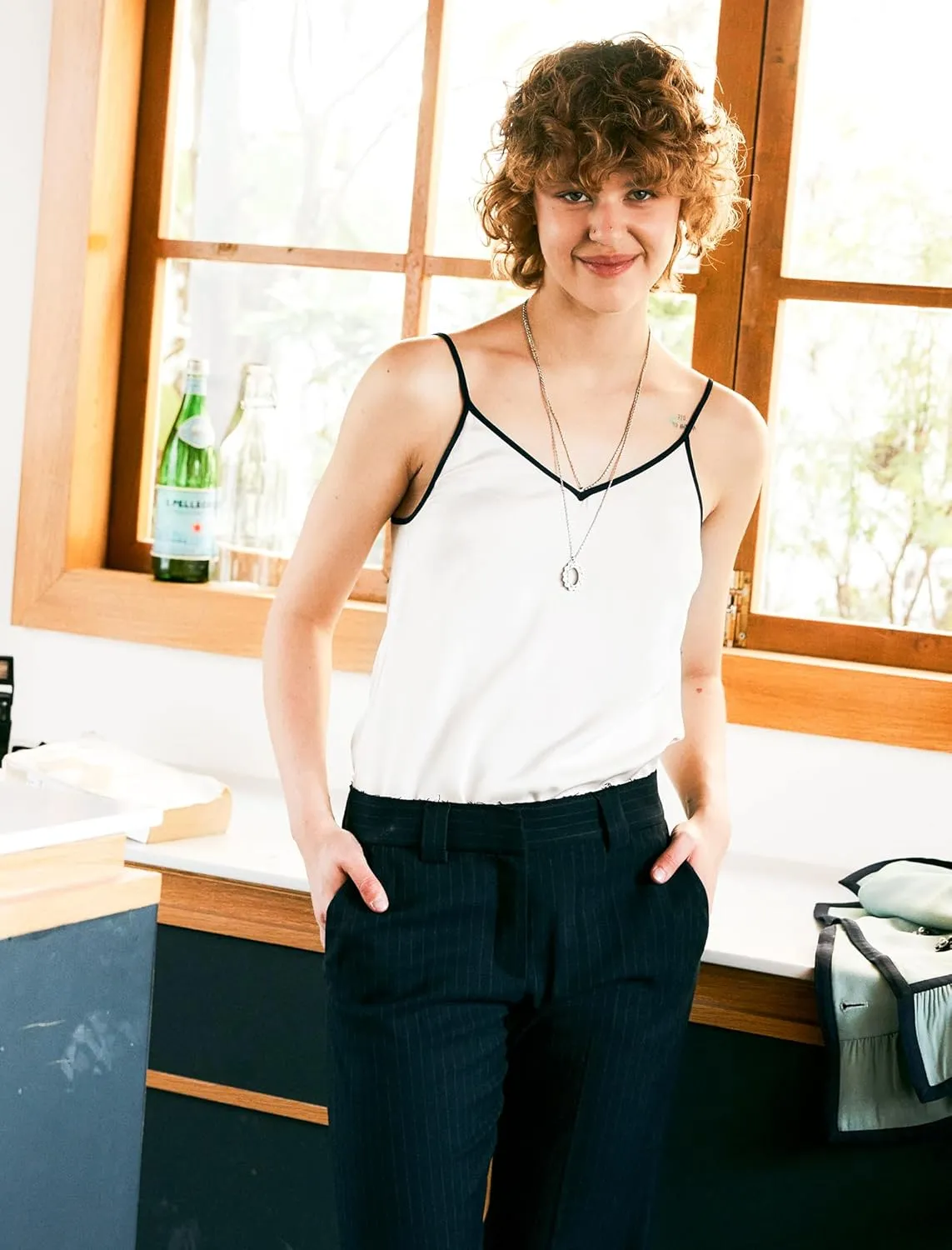 COLD POSH Silk Camisole Tops for Women V Neck 19MM Pure Silk Camisoles Summer Basic Tank Top with Adjustable Spaghetti Straps
