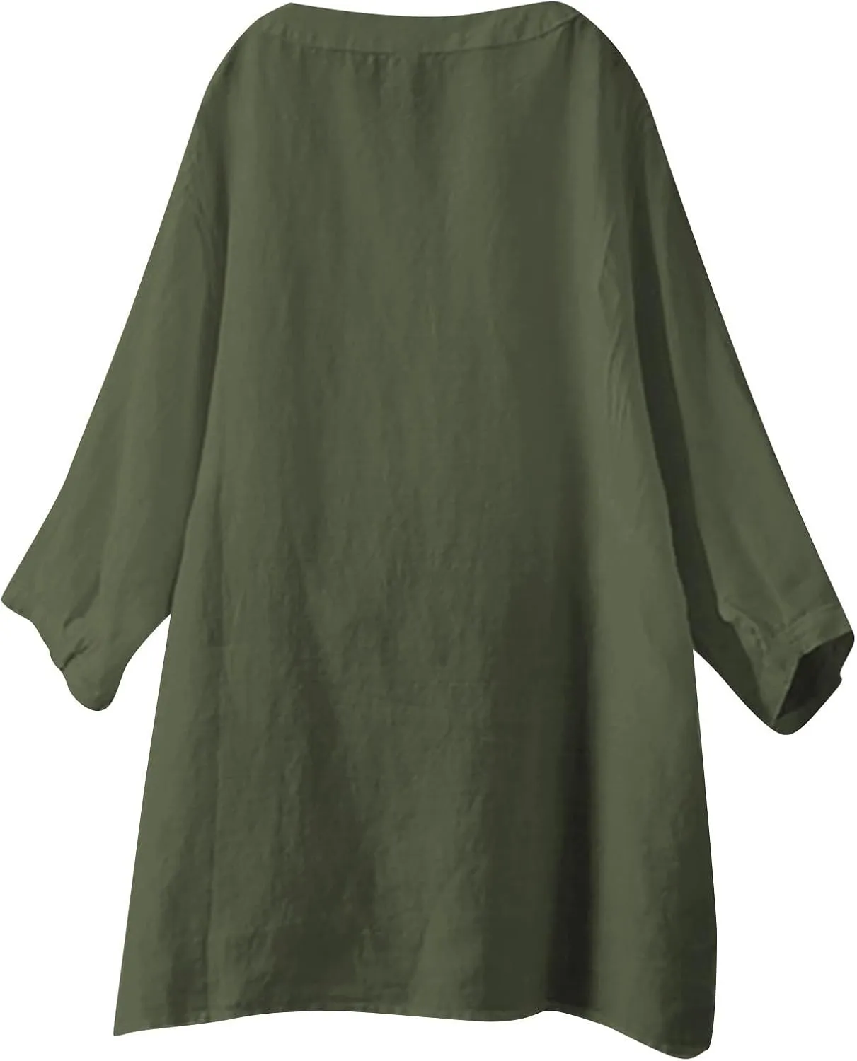 Cotton Linen Shirts for Women Plus Size 3/4 Sleeve V Neck Summer Tops Trendy Boho Loose Button Down Blouses