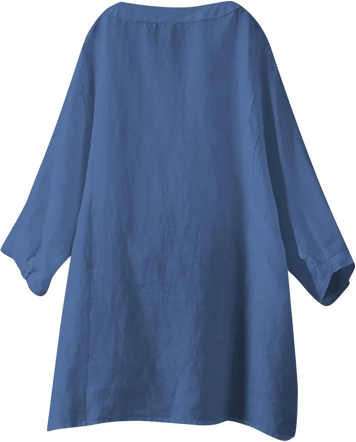 Cotton Linen Shirts for Women Plus Size 3/4 Sleeve V Neck Summer Tops Trendy Boho Loose Button Down Blouses