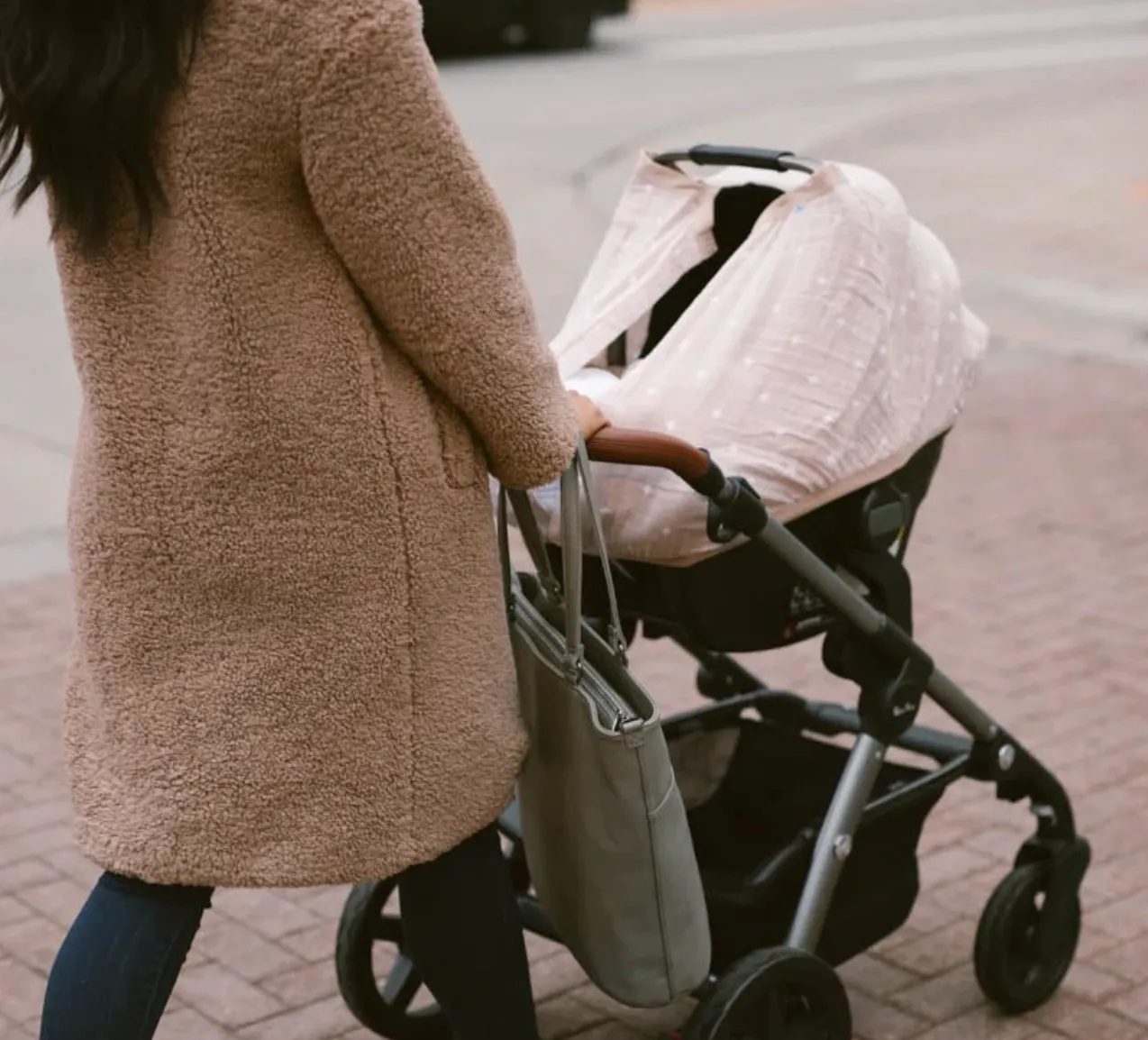 Cotton Muslin Car Seat Canopy-Taupe Cross