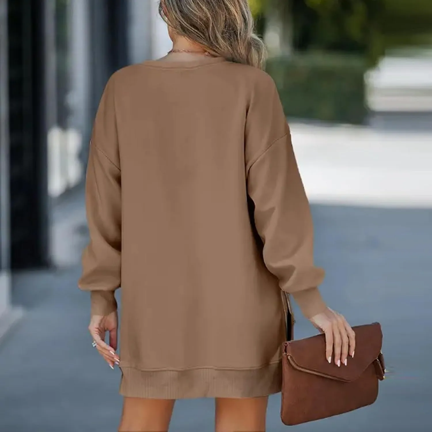 Crewneck Sweatshirts Women Y2k Side Slits Zipper Oversized Sweatshirt Dress Casual Off The Shoulder Long Sleeve Tops