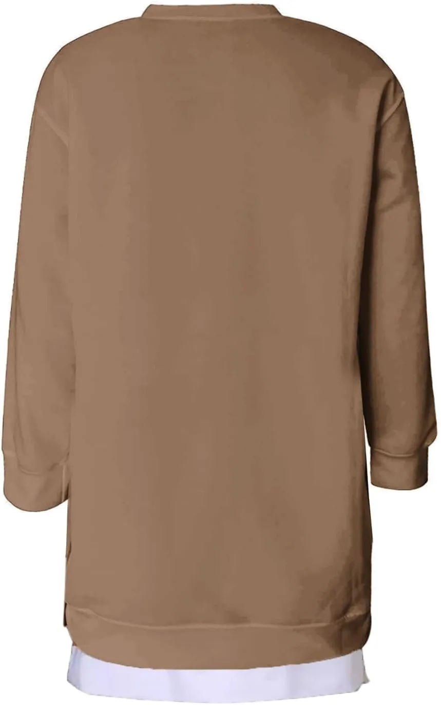 Crewneck Sweatshirts Women Y2k Side Slits Zipper Oversized Sweatshirt Dress Casual Off The Shoulder Long Sleeve Tops