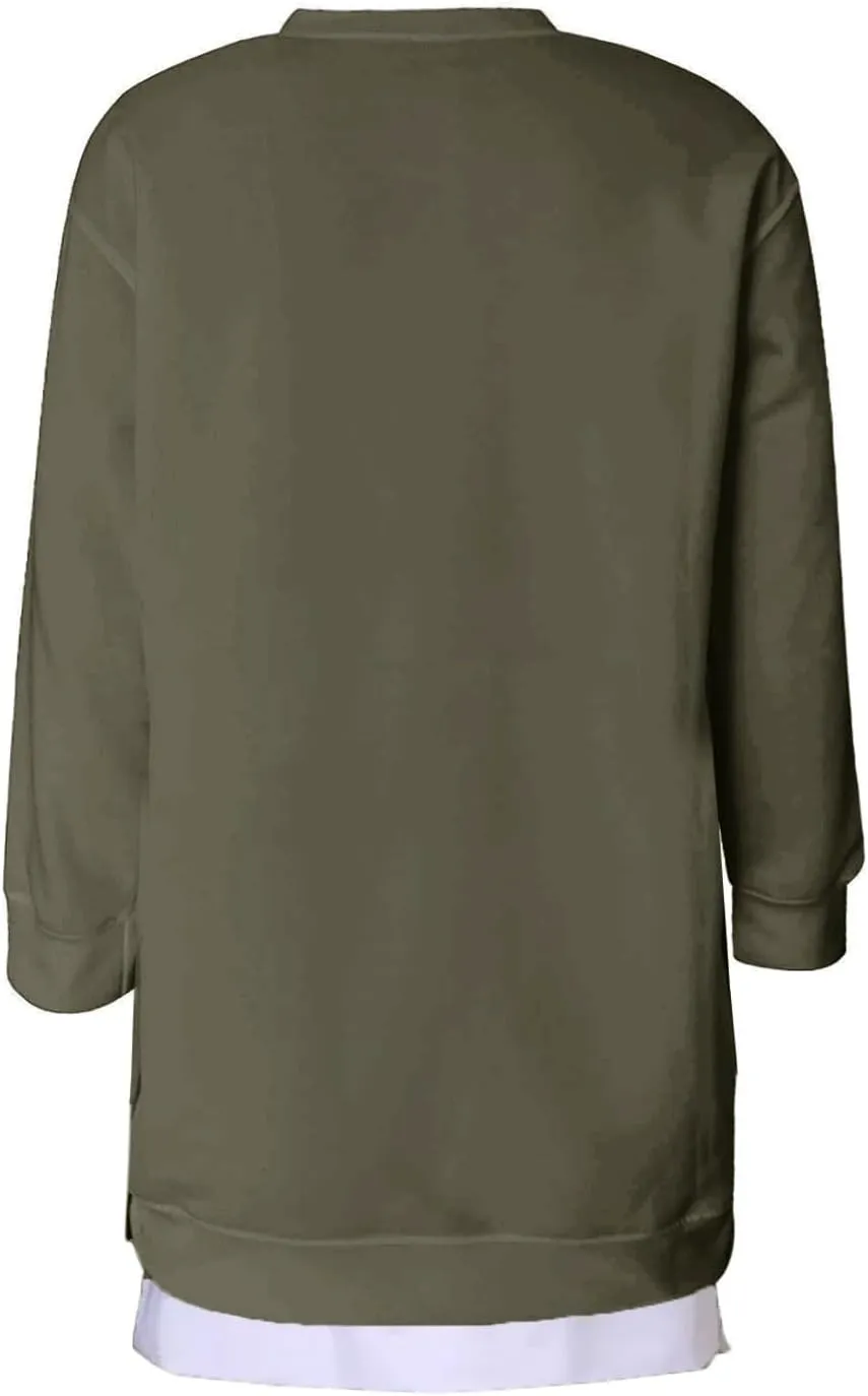 Crewneck Sweatshirts Women Y2k Side Slits Zipper Oversized Sweatshirt Dress Casual Off The Shoulder Long Sleeve Tops