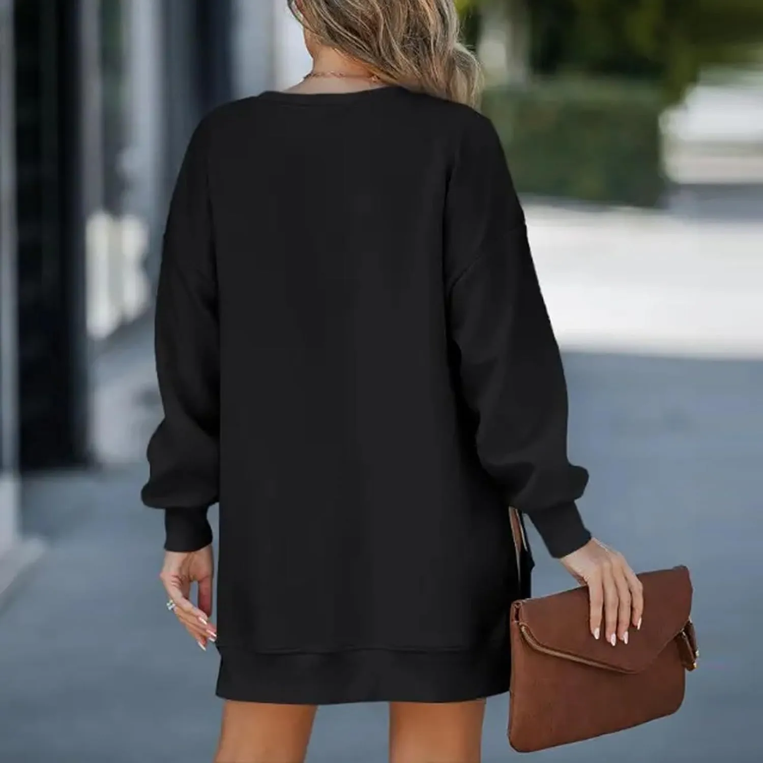 Crewneck Sweatshirts Women Y2k Side Slits Zipper Oversized Sweatshirt Dress Casual Off The Shoulder Long Sleeve Tops