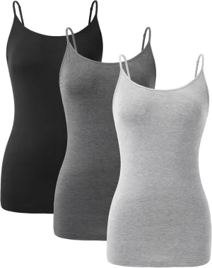 DAVID ARCHY Women's Bamboo Rayon Camisoles 3 Pack - Non-Slip Tank Tops, Wrinkle-Free Undershirts
