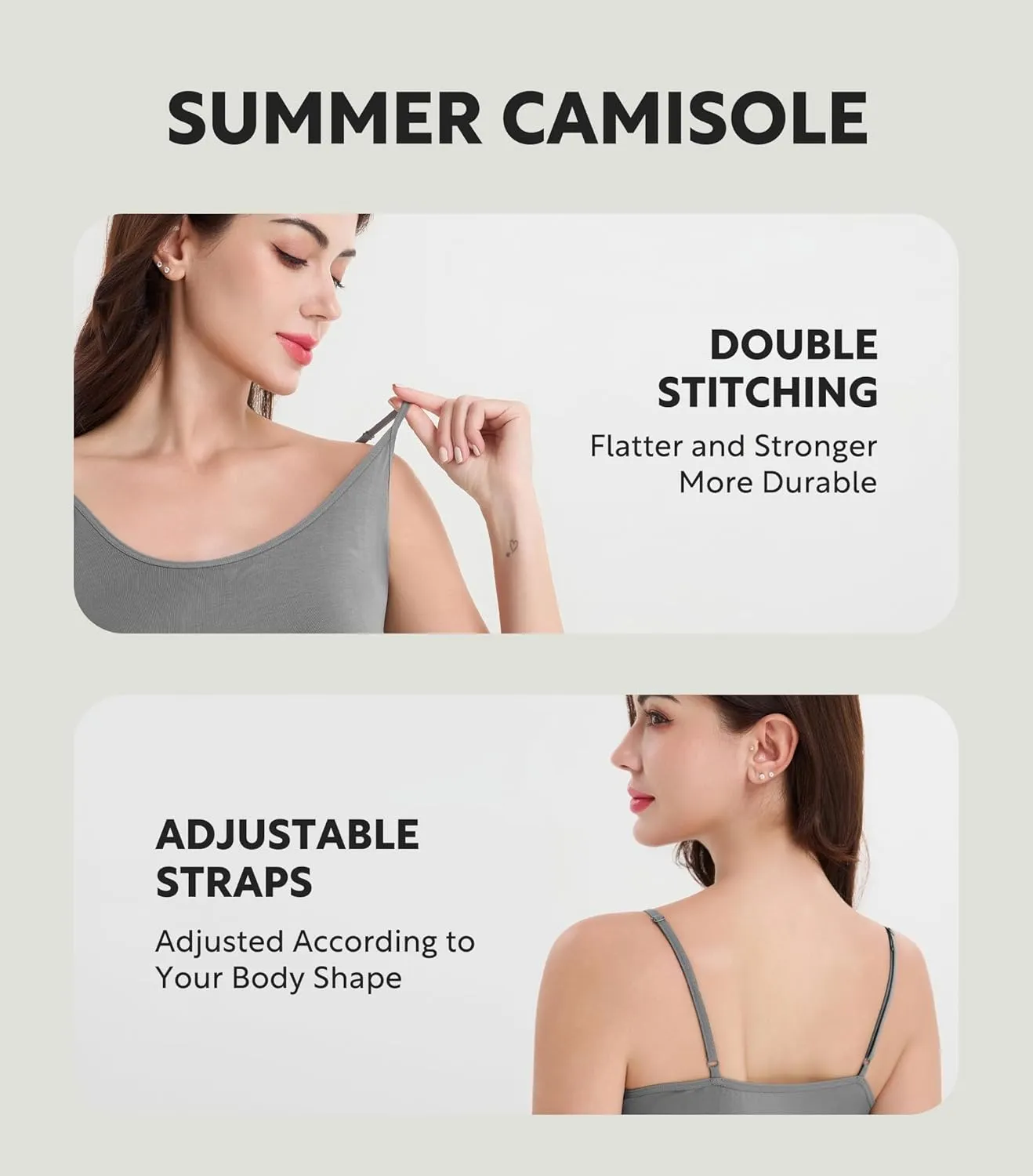 DAVID ARCHY Women's Bamboo Rayon Camisoles 3 Pack - Non-Slip Tank Tops, Wrinkle-Free Undershirts