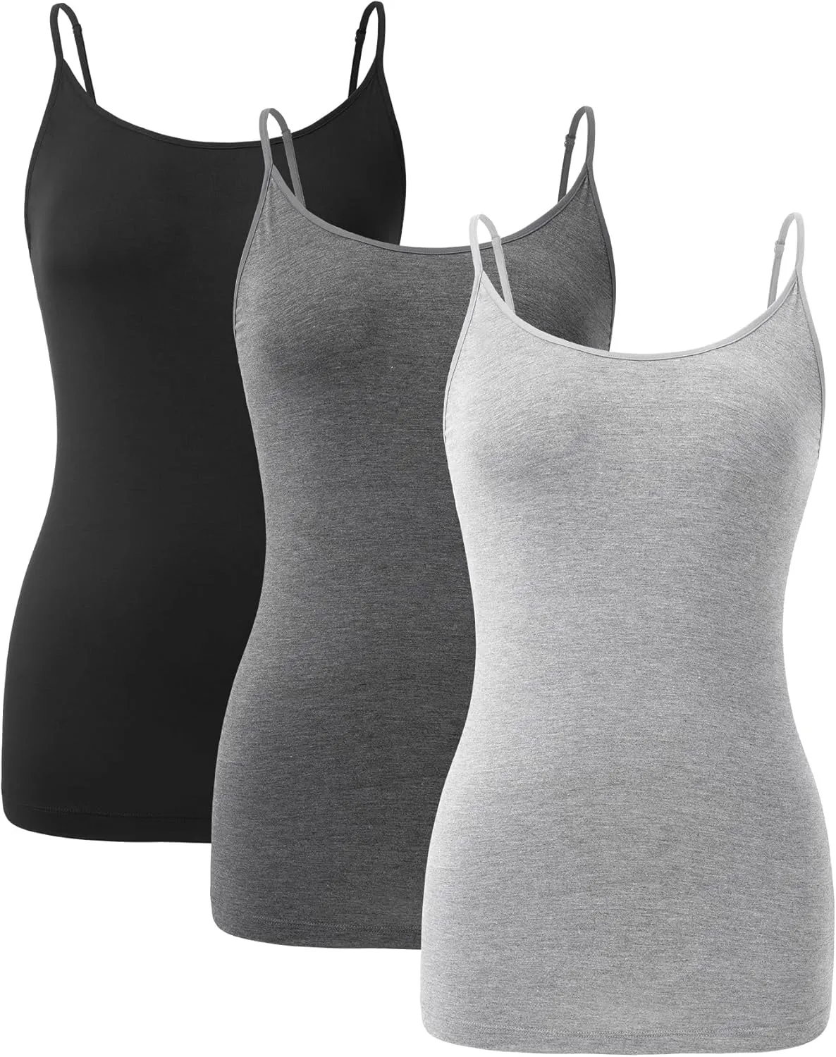 DAVID ARCHY Women's Bamboo Rayon Camisoles 3 Pack - Non-Slip Tank Tops, Wrinkle-Free Undershirts