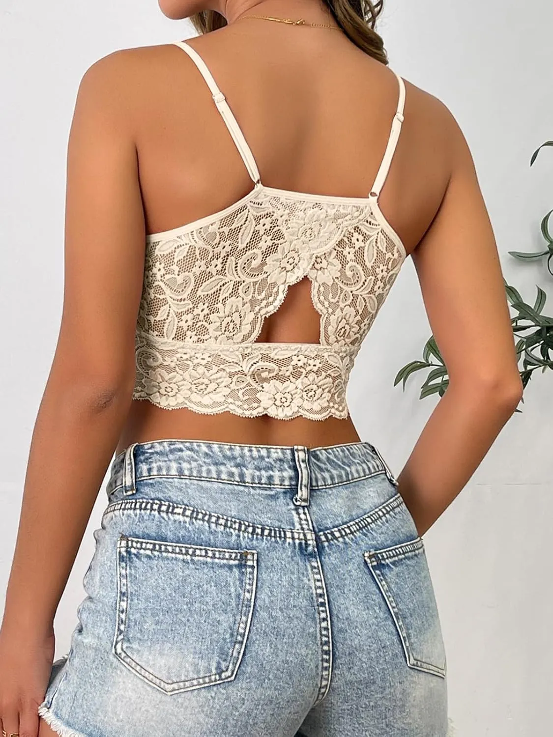 Donnalla 3 Pack Lace Bralettes Women Camisoles Racerback Adjustable Spaghetti Strap Unpadded Wireless Tube Slim Tank Crop Top