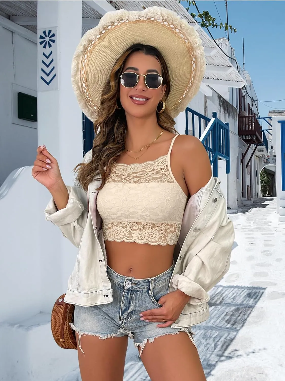 Donnalla 3 Pack Lace Bralettes Women Camisoles Racerback Adjustable Spaghetti Strap Unpadded Wireless Tube Slim Tank Crop Top