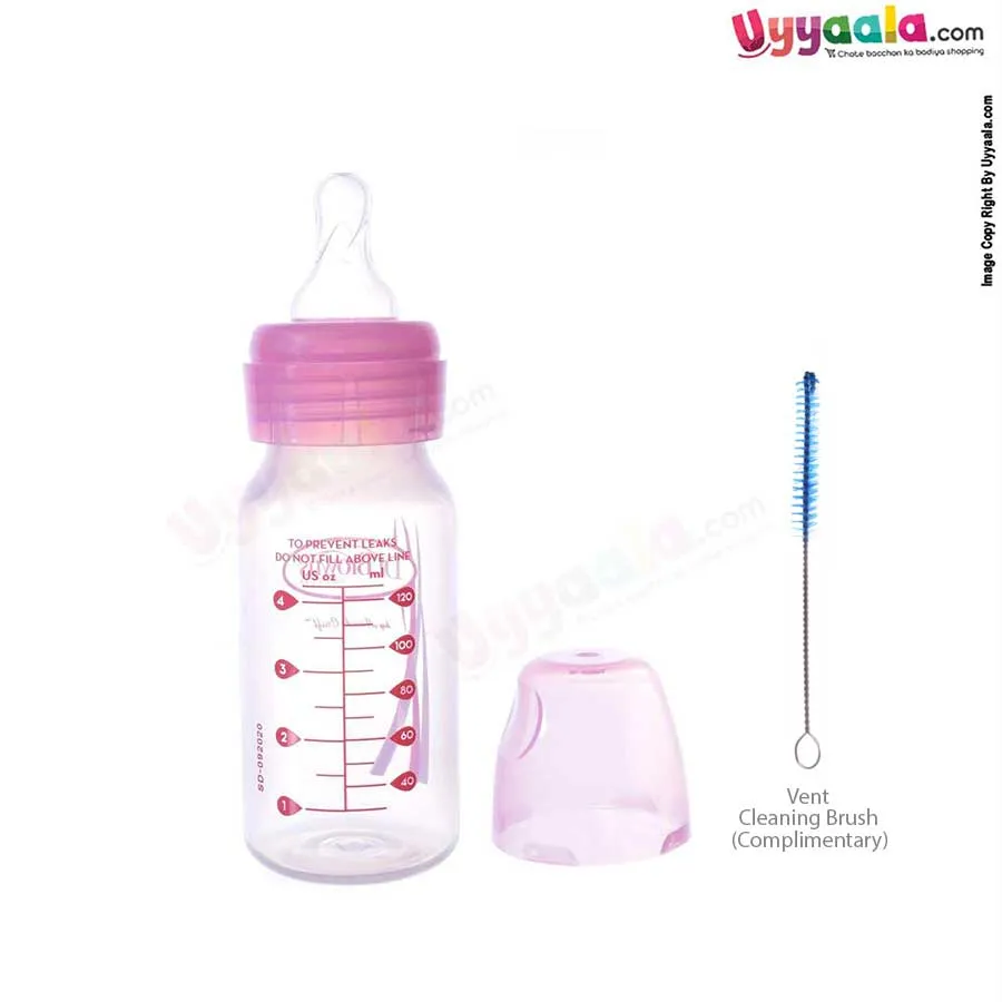 Dr Browns feeding Bottles Natural flow narrow neck  with vent and vent cleaning Brush, 120ml (pack of 2)