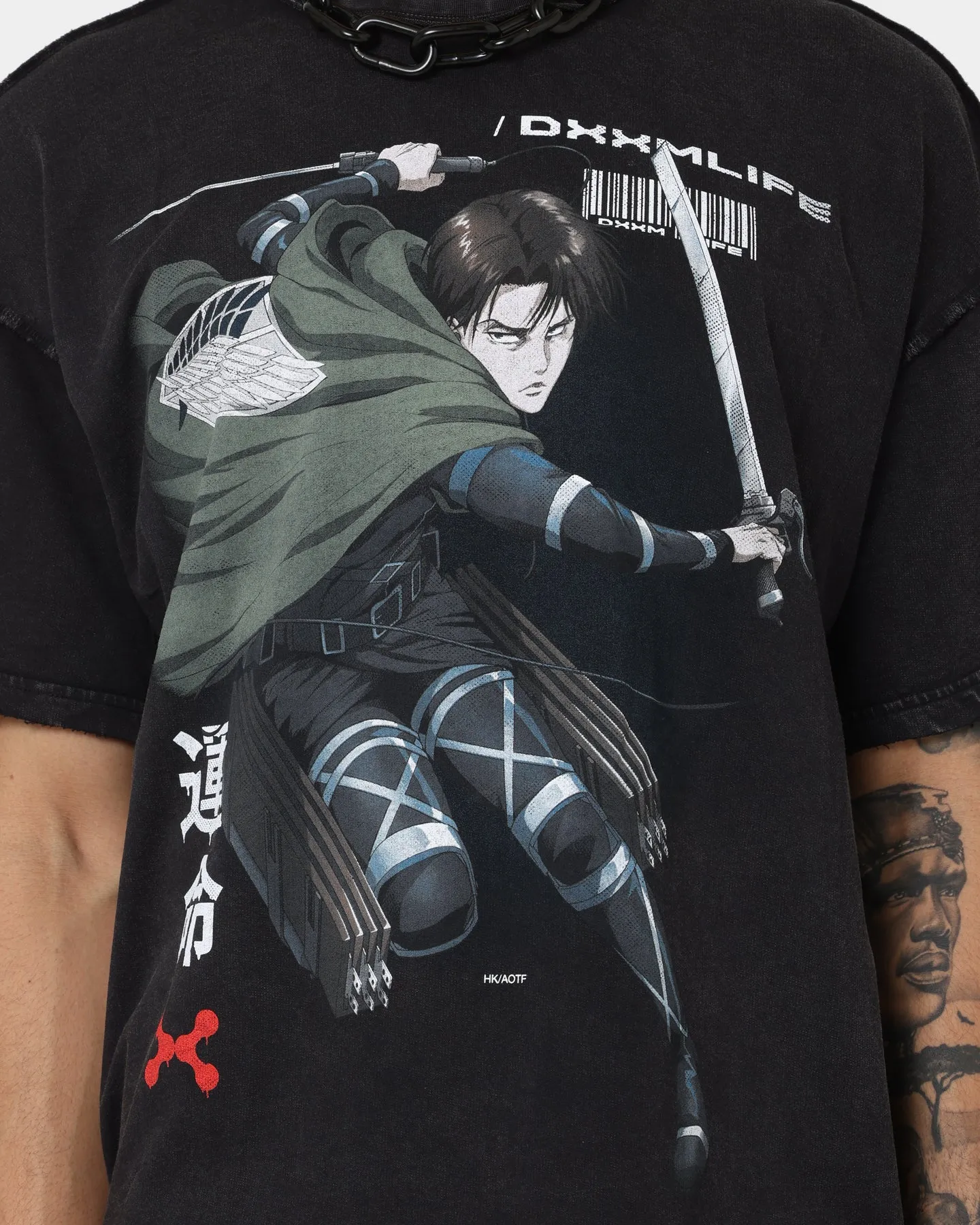 DXXMLIFE X Attack On Titan Levi DXXM Vintage T-Shirt Aged Black