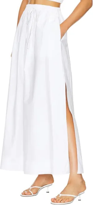 ebossy Women's Casual Long Cotton Skirt High Elastic Waist Side Slit A-line Maxi Skirts with Pockets