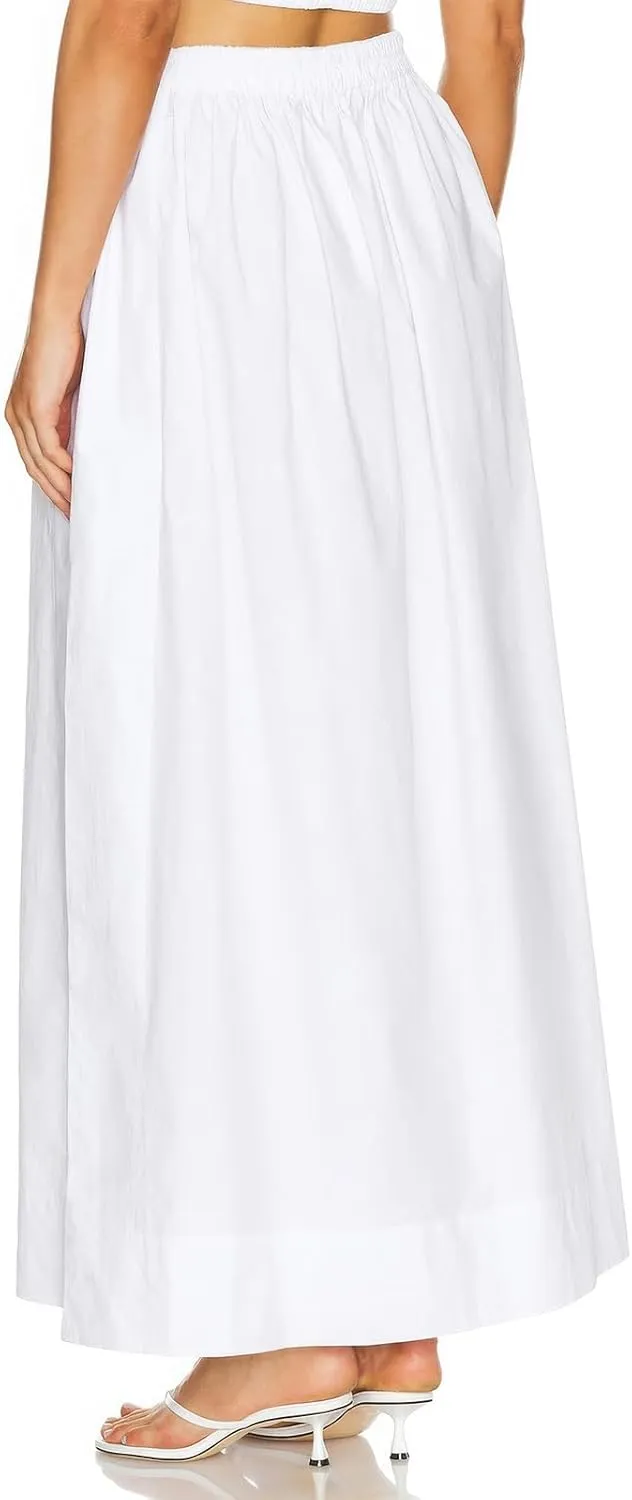 ebossy Women's Casual Long Cotton Skirt High Elastic Waist Side Slit A-line Maxi Skirts with Pockets