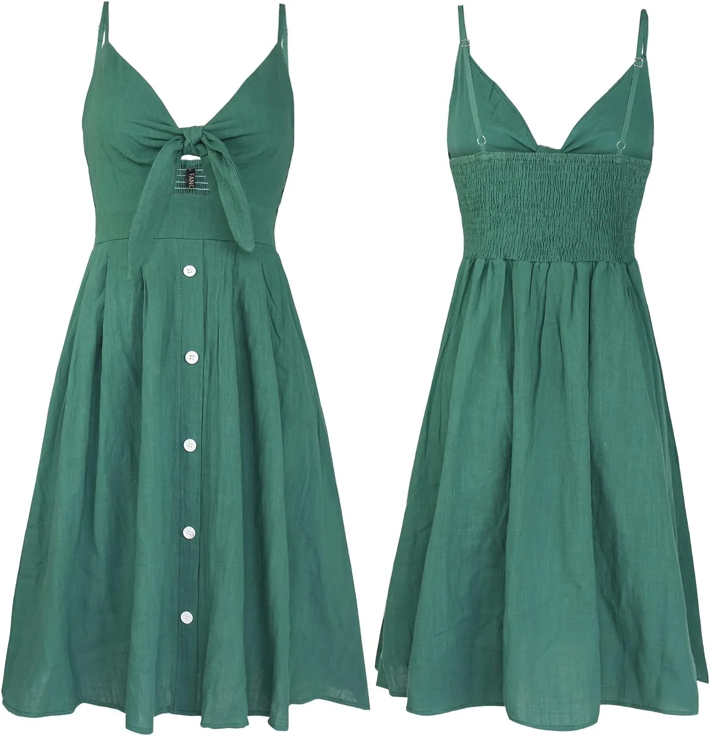 FANCYINN Womens Tie Front Button Down A-Line Dresses Summer Spaghetti Strap Midi Dress Floral Prints