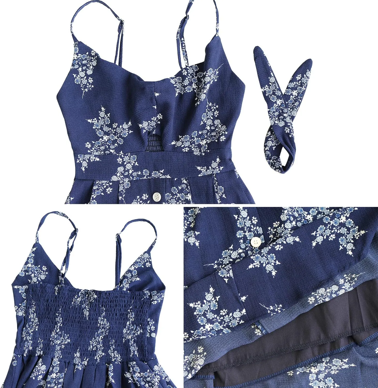 FANCYINN Womens Tie Front Button Down A-Line Dresses Summer Spaghetti Strap Midi Dress Floral Prints