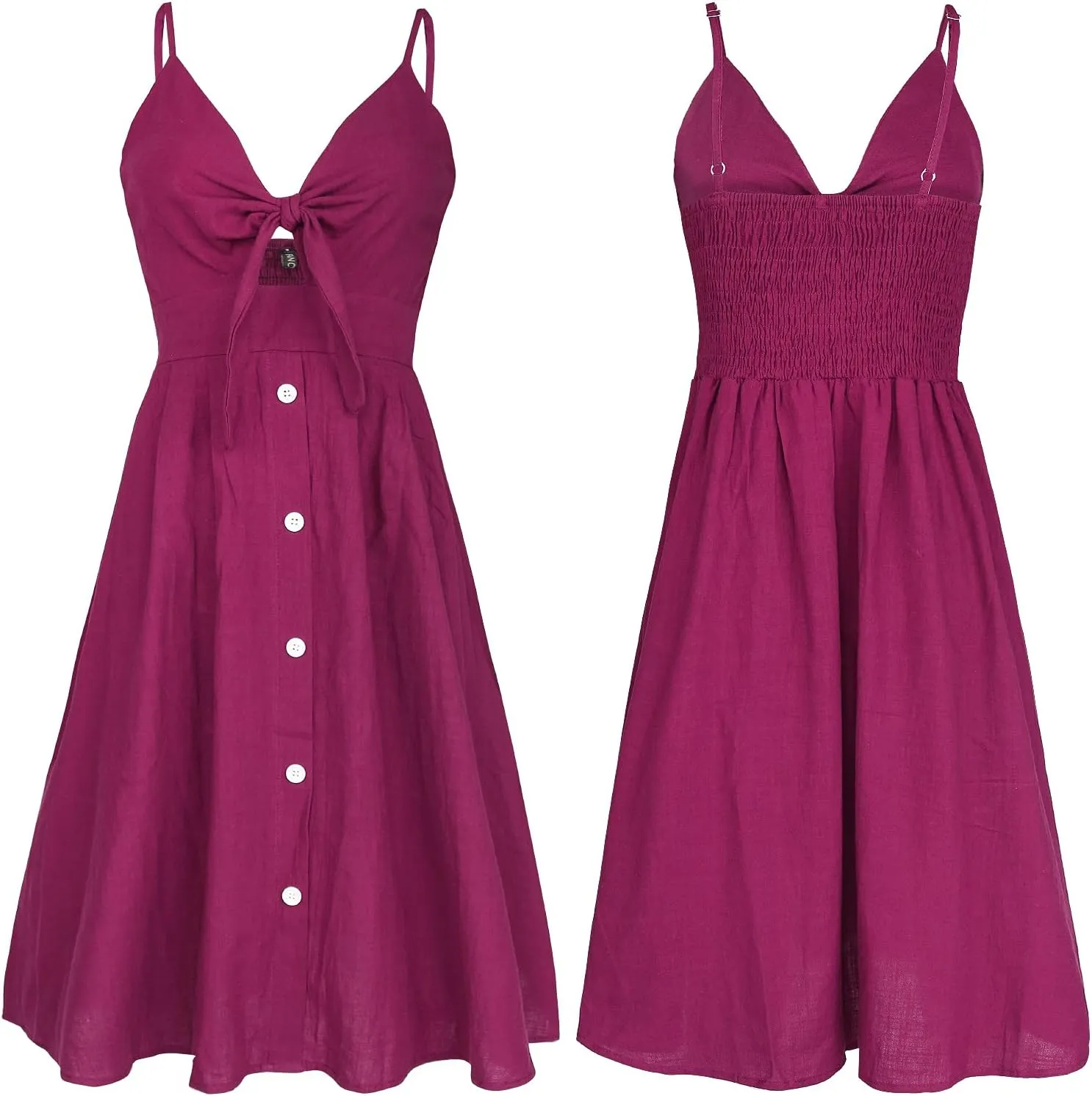 FANCYINN Womens Tie Front Button Down A-Line Dresses Summer Spaghetti Strap Midi Dress Floral Prints