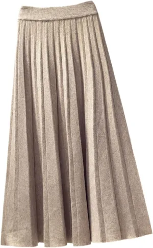 Fashion Autumn Winter Knitted Midi Long Pleated Skirt Women Korean Style Blue Mid-Length High Waist Skirt