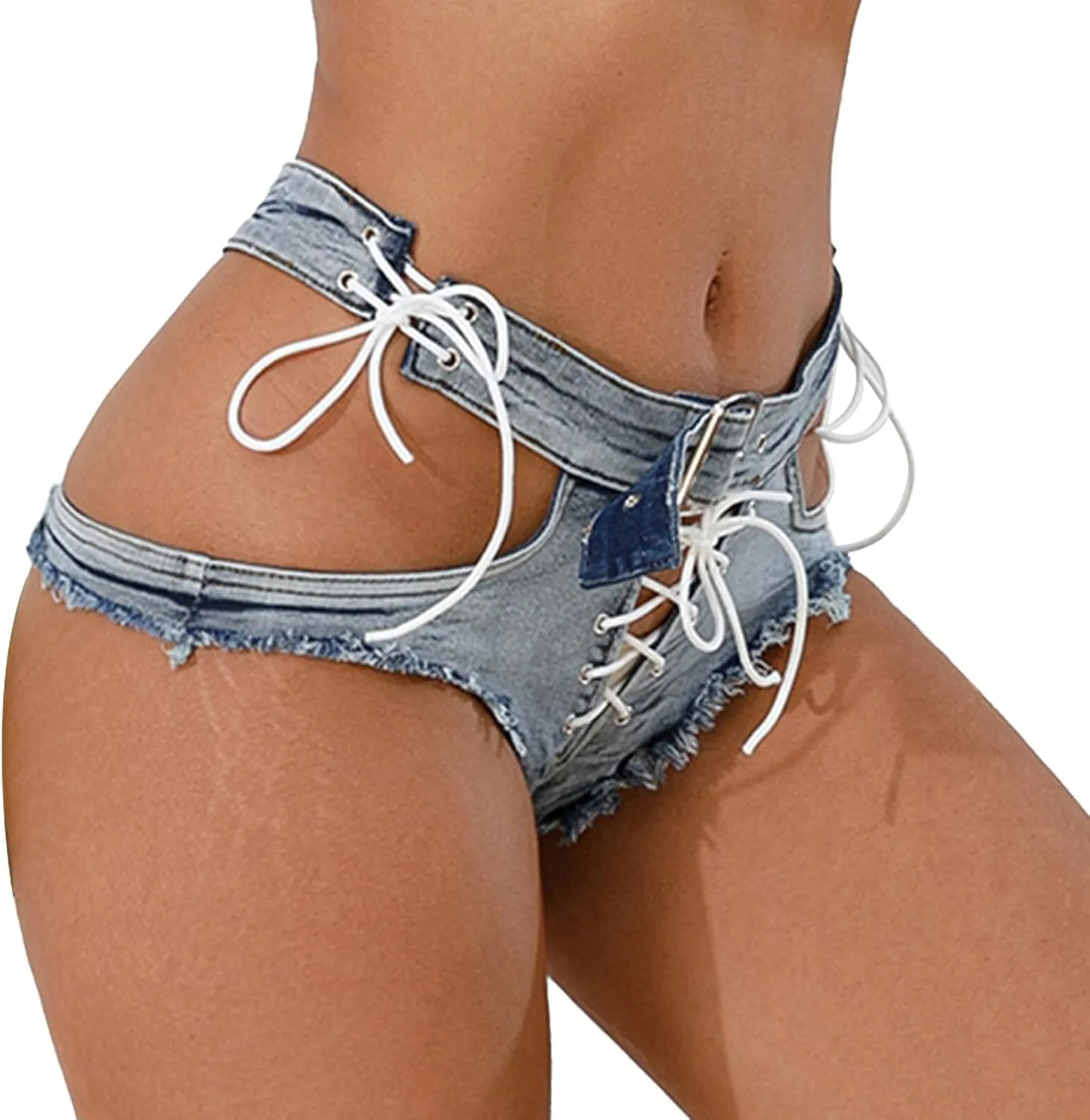FEOYA Womens Low Rise Ripped Denim Shorts Sexy Distressed Micro Hot Pants Summer Casual Mini Short Jeans