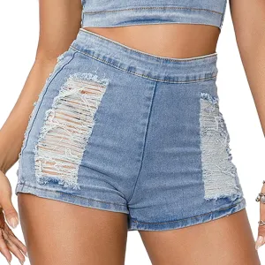 FEOYA Womens Low Rise Ripped Denim Shorts Sexy Distressed Micro Hot Pants Summer Casual Mini Short Jeans
