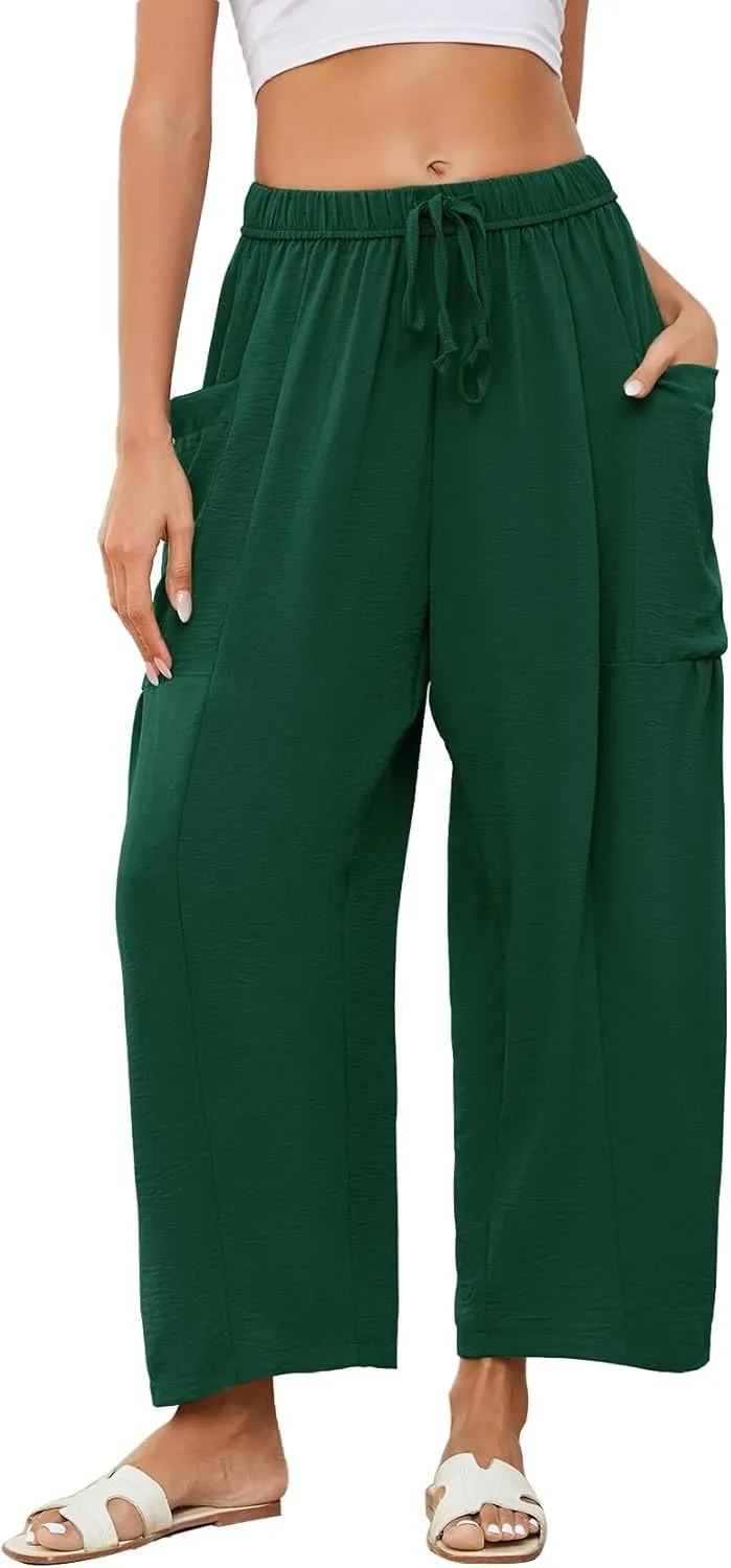 Flygo Women's Wide Leg Pants Summer Casual Loose Fit Beach Palazzo Harem Pants with Pockets