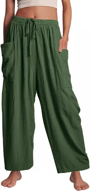 Flygo Women's Wide Leg Pants Summer Casual Loose Fit Beach Palazzo Harem Pants with Pockets