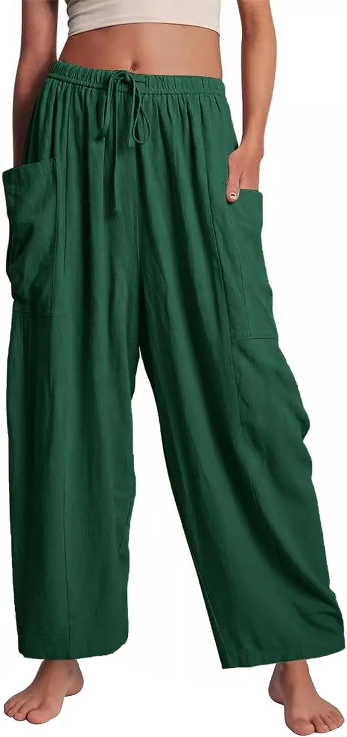 Flygo Women's Wide Leg Pants Summer Casual Loose Fit Beach Palazzo Harem Pants with Pockets