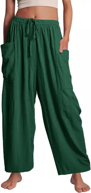 Flygo Women's Wide Leg Pants Summer Casual Loose Fit Beach Palazzo Harem Pants with Pockets