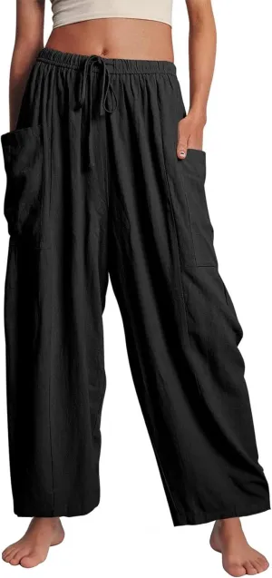 Flygo Women's Wide Leg Pants Summer Casual Loose Fit Beach Palazzo Harem Pants with Pockets