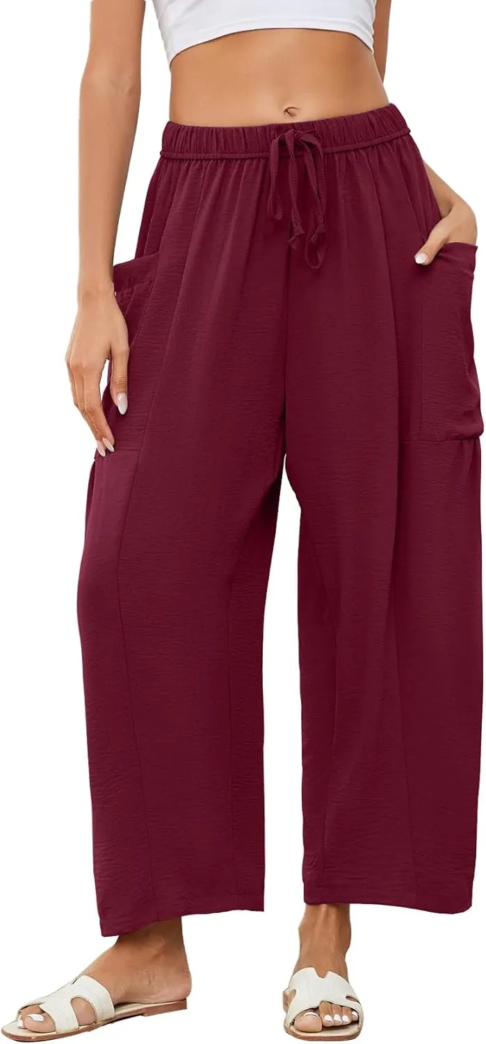 Flygo Women's Wide Leg Pants Summer Casual Loose Fit Beach Palazzo Harem Pants with Pockets