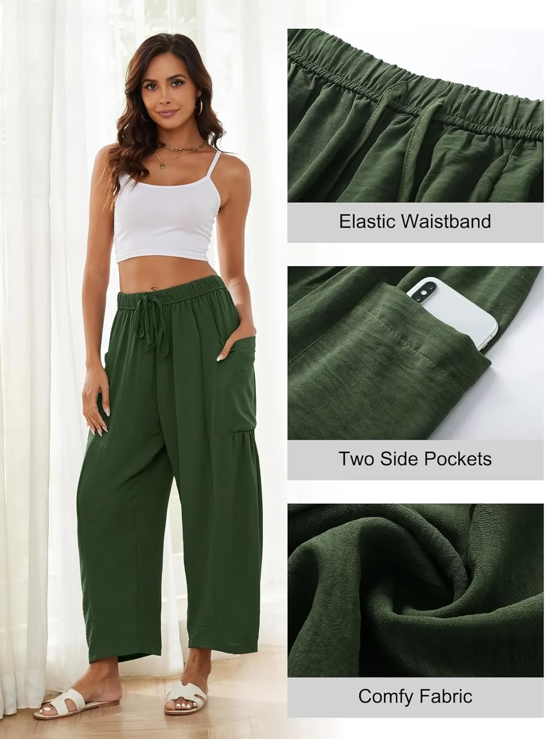Flygo Women's Wide Leg Pants Summer Casual Loose Fit Beach Palazzo Harem Pants with Pockets