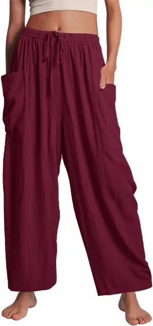 Flygo Women's Wide Leg Pants Summer Casual Loose Fit Beach Palazzo Harem Pants with Pockets
