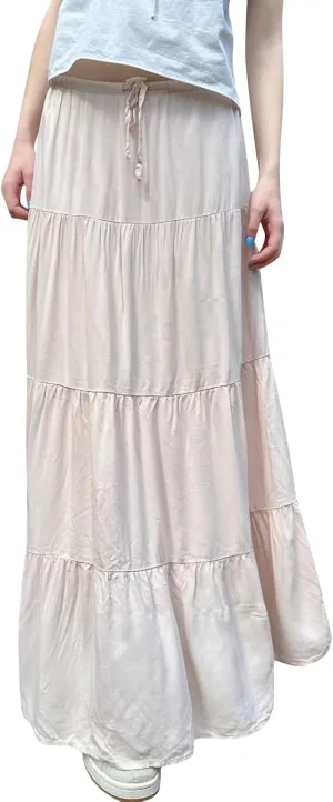 FOMOYUU Tiered Long Skirts for Women Elastic Waist Pleated Flowy A-Line Maxi Skirt Ruffle Swing Boho Summer Beach Skirt