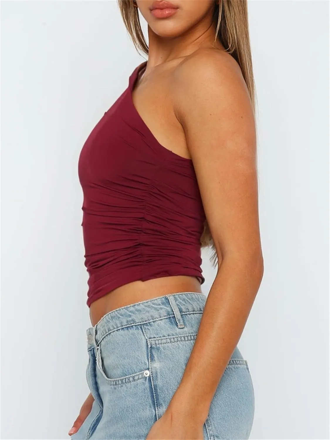 ForeFair Women One Shoulder Going Out Crop Tank Tops Slim Fit Sleeveless Shirts Y2k Cute Top