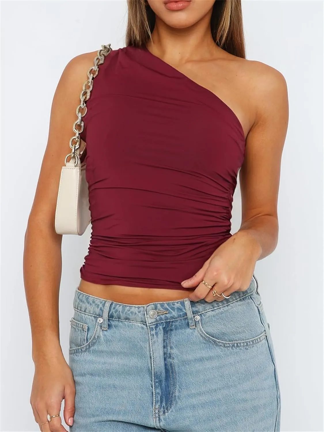 ForeFair Women One Shoulder Going Out Crop Tank Tops Slim Fit Sleeveless Shirts Y2k Cute Top