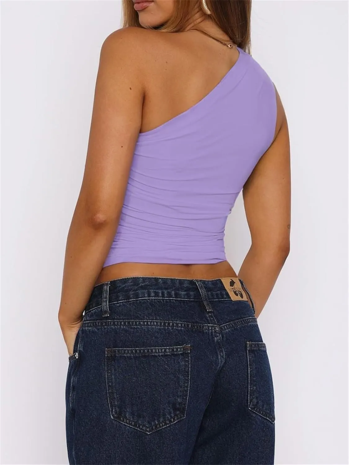 ForeFair Women One Shoulder Going Out Crop Tank Tops Slim Fit Sleeveless Shirts Y2k Cute Top