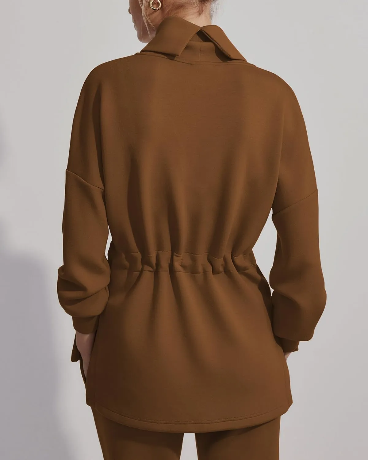 FUPHINE Womens Turtleneck Sweatshirt Oversized Long Sleeve Pullover Tops Side Slit Soft Hoodie with Drawstring Waist