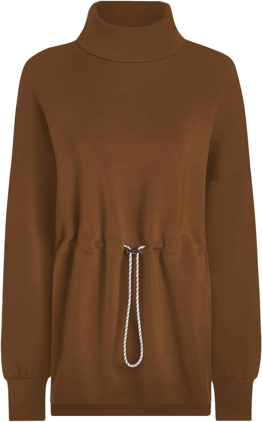 FUPHINE Womens Turtleneck Sweatshirt Oversized Long Sleeve Pullover Tops Side Slit Soft Hoodie with Drawstring Waist